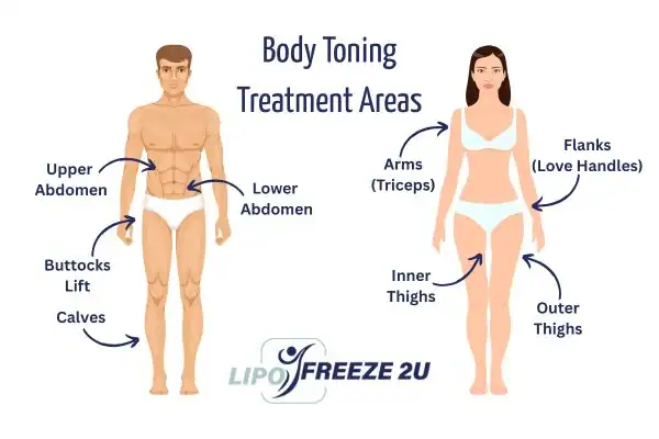 Graphic showing where you can have Body toning Treatment Bracknell on your body